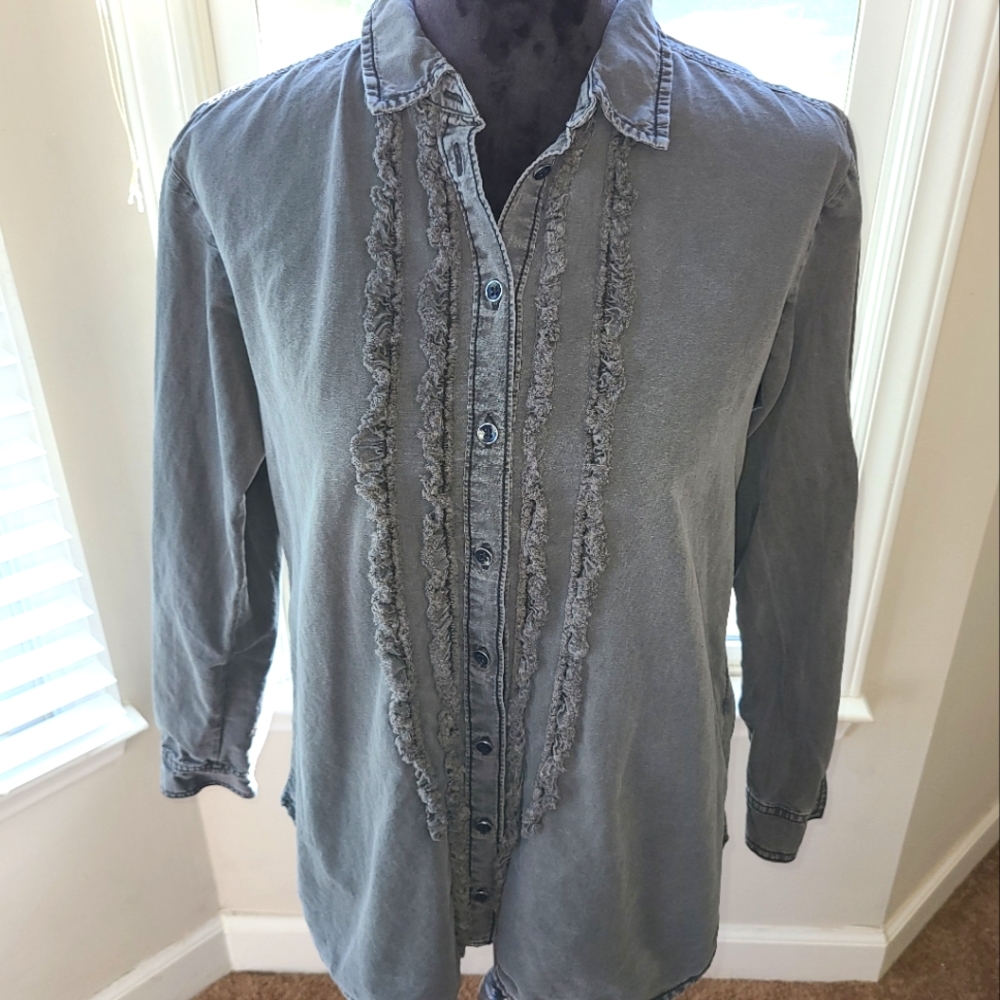 Pilcro & The Letterpress Juni Ruffled Denim Button-down Sz Small EUC - Picture 2 of 8